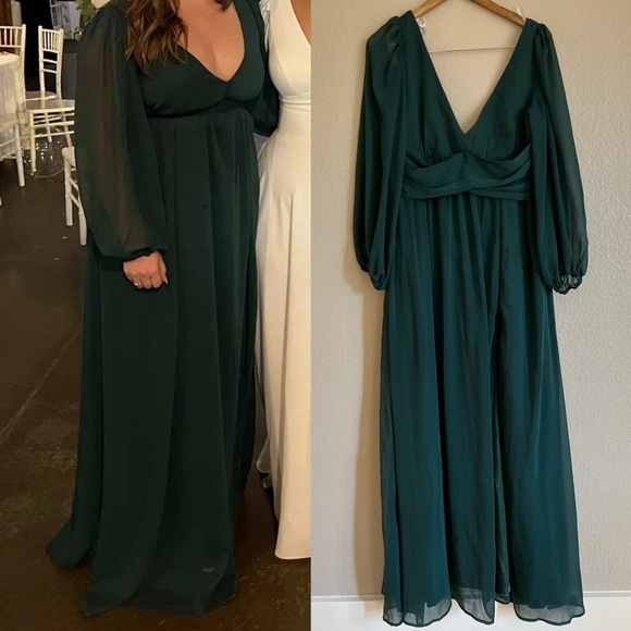 NWOT Enchant My Love Emerald Green V-Neck Long Sleeve Maxi Dress